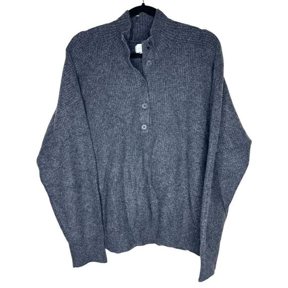 Lou & Grey Gray Button Mock Neck Ribbed Sweater Cozy Knit Pullover XXL - Picture 1 of 9